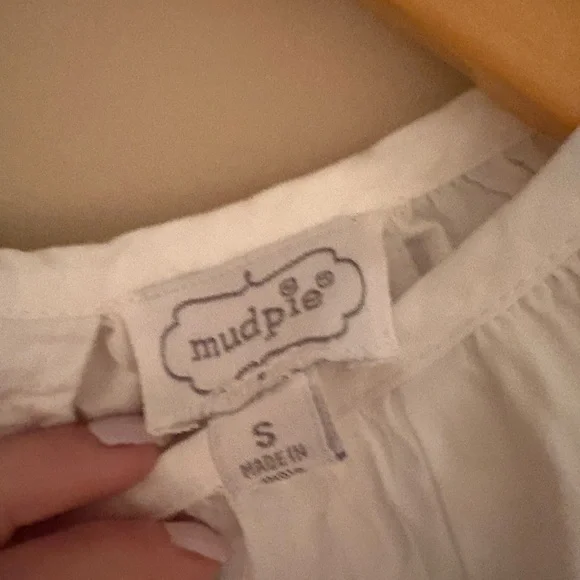Mud pie Women's White Balloon Sleeve Blouse Bow Tie Back Size S - Picture 7 of 8